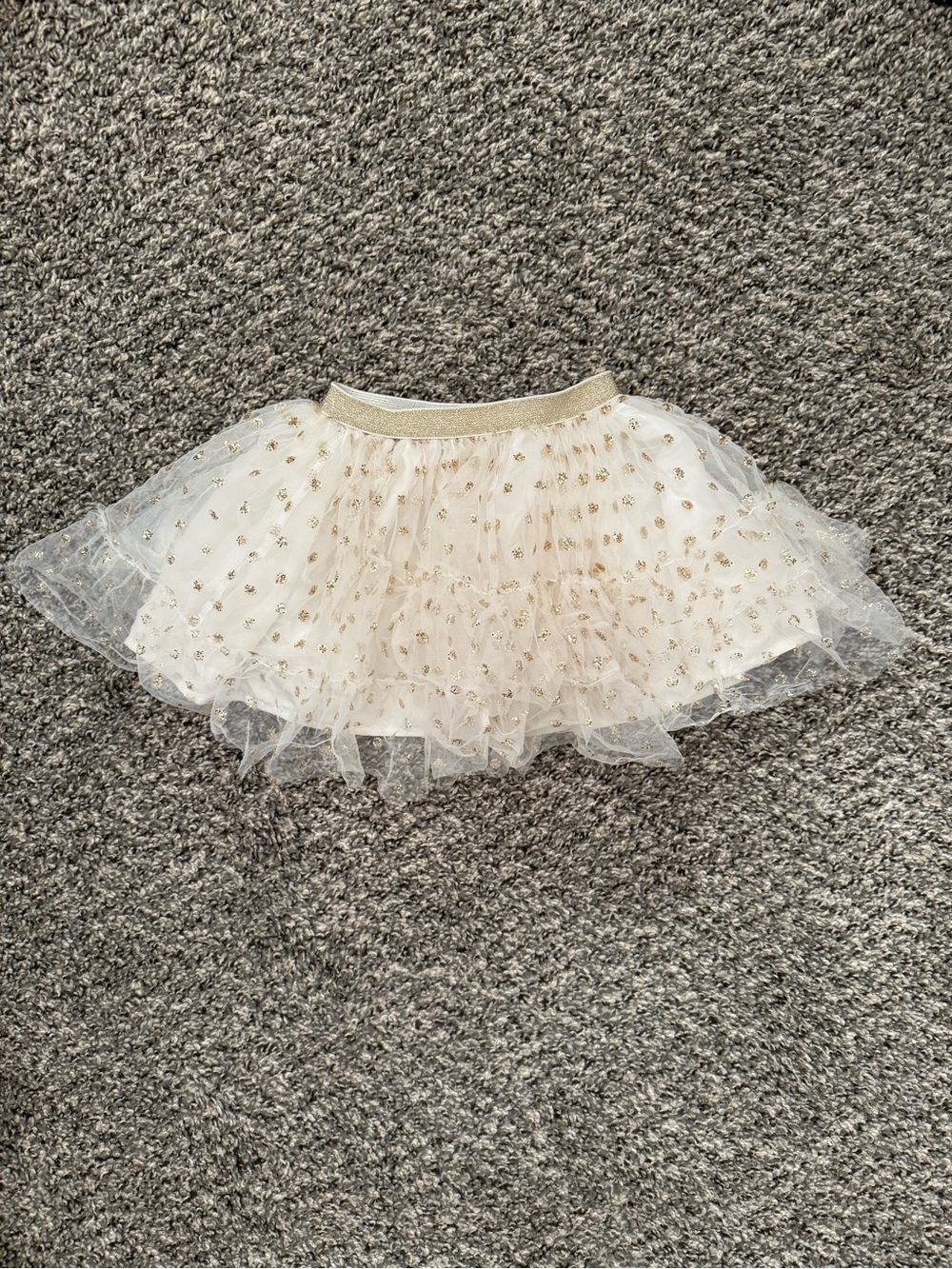 Girls' Cream Tulle Skirt with Gold Dot Accents